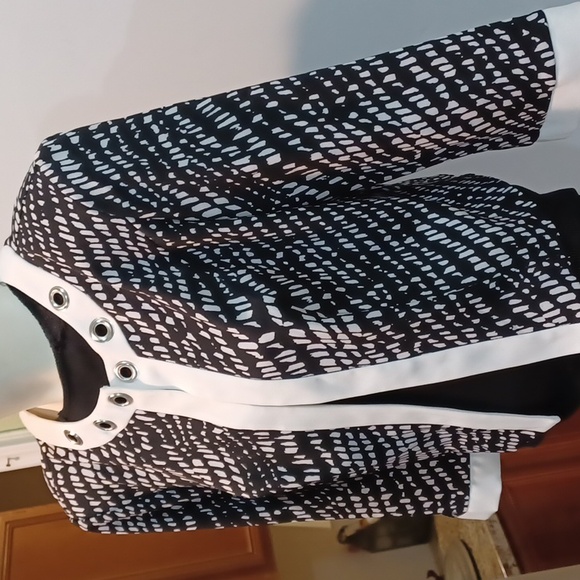 Designer Allen Kay sz 12 NWT Wmn's Blk/Wht 3/4 slv open front jacket - Picture 2 of 10